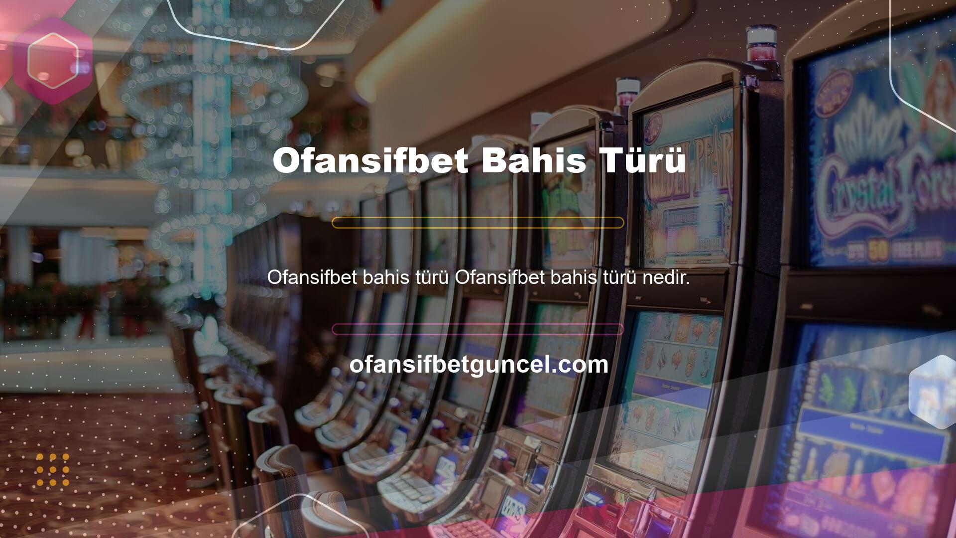 İnsanların Ofansifbet bahis türleri aralığında alabilecekleri bazı seçenekler: spor bahisleri, casino oyunları, canlı spor bahisleri, canlı casino oyunları, TV oyunları, e-sporlar, sanal sporlar